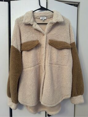 ACOA Cream & Brown Sherpa Shacket